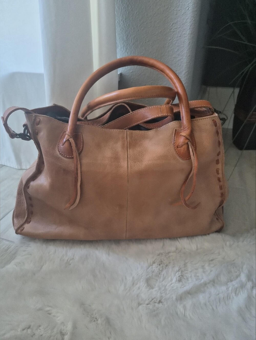 Bed|Stu Tan Brown Leather Tote Bag Slouchy Shoulder Satchel